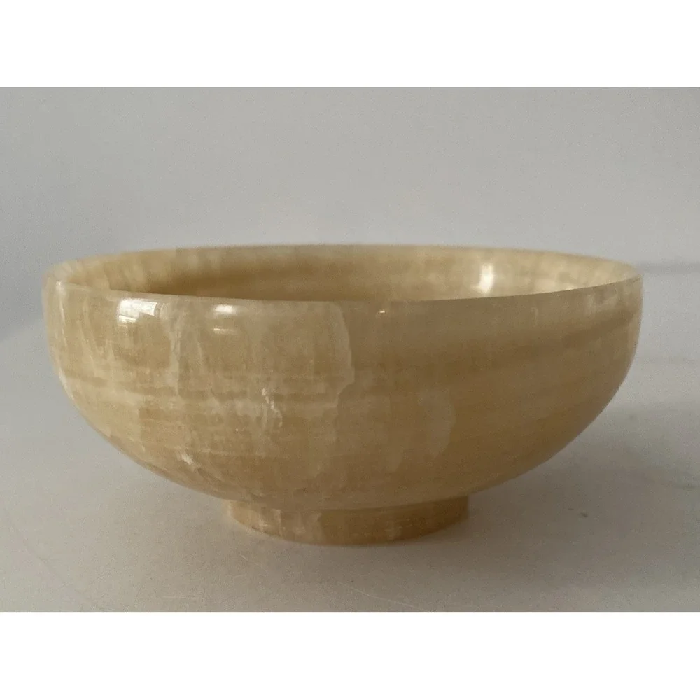 4 inch 100%Natural Chinese Yellow Jade Bowl Carved Diameter
